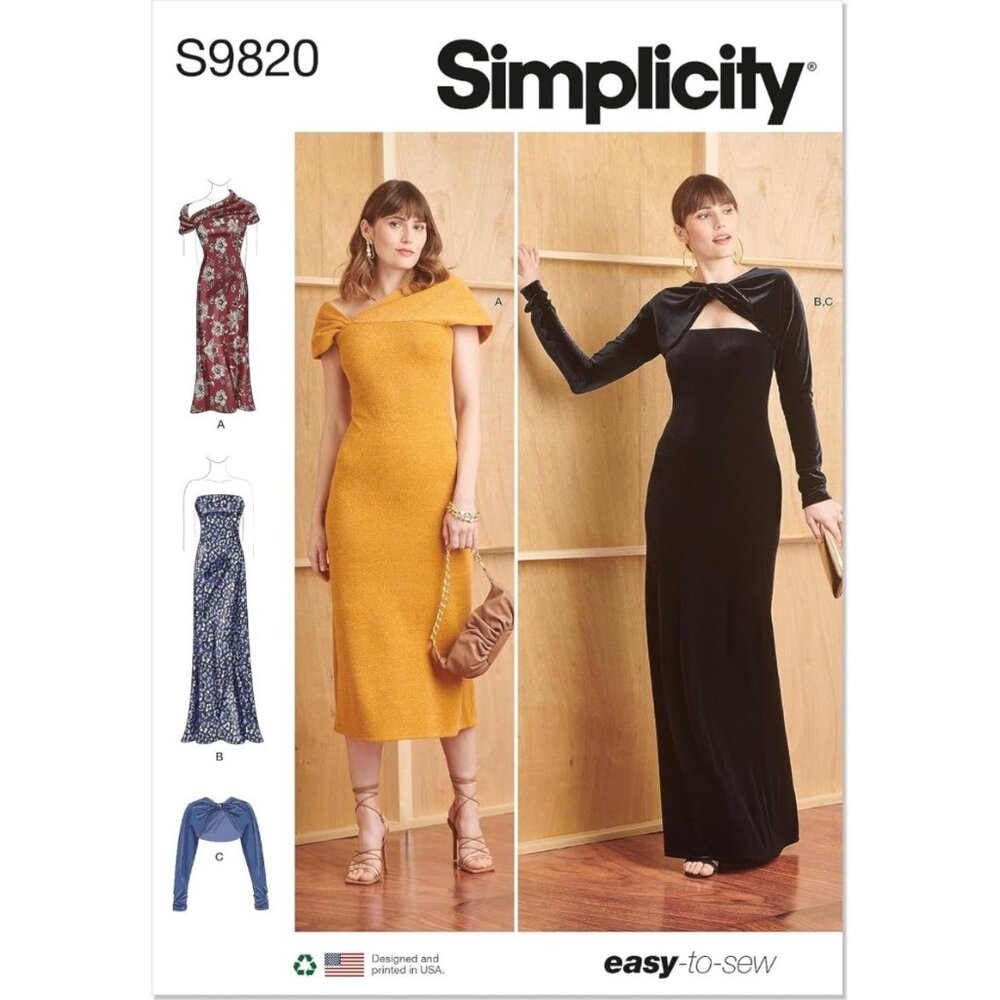 Simplicity Pattern 9820 Draped Knit Dress 2 Lengths Midi Maxi Shrug Sizes: 8-16